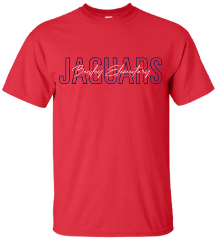 Beasley Elementary Cursive Print RED Gildan Soft Style T-shirt