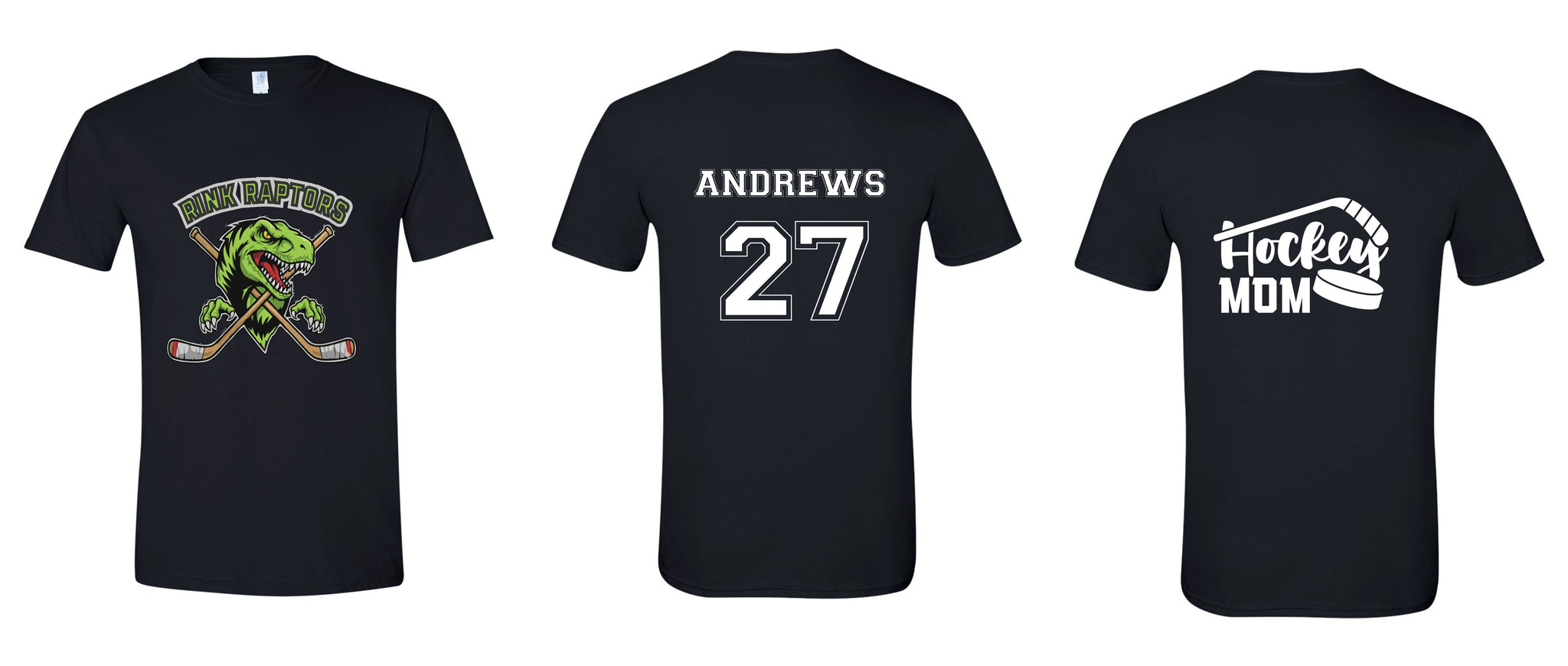 Custom Raptors T-shirt 2 sides  Raptors artwork one side other side personalized with name & number or Hockey Mom or Dad