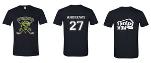 Custom Raptors T-shirt 2 sides  Raptors artwork one side other side personalized with name & number or Hockey Mom or Dad
