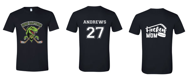 Custom Raptors T-shirt 2 sides  Raptors artwork one side other side personalized with name & number or Hockey Mom or Dad